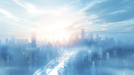 Leinwandbilder - White background, city skyline in the style of future technology sense of architecture, light blue and white color scheme. Generative AI.