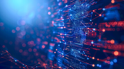 Wall Mural - abstract futuristic technology background with glowing blue and red lights data network connection c