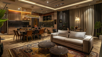 Wall Mural - high end luxury and stylish apartment interior architecture. Generative Ai