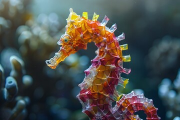 Colorful Seahorse Merged with Ocean Plastic Pollution in Abstract