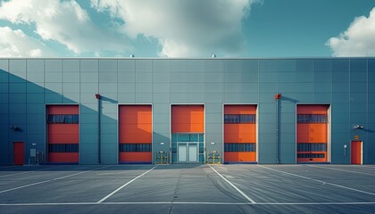 Poster - A facade of a modern warehouse, front view. Generative AI.