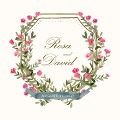 Sticker - wedding badge pink floral watercolor frame