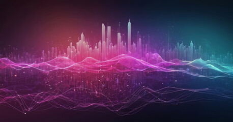 Wall Mural - Dynamic, colorful data representation with glowing peaks and columns. Modern premium background with sophisticated light.
