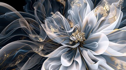 Beautiful luxury abstract floral design with blue and gold on a ethereal background