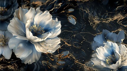 Wall Mural - Beautiful luxury abstract floral design with blue and gold on a ethereal background