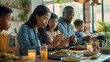 © Катерина Євтехова - a  of a family performing a unique mealtime ritual that combines gratitude practices from multiple religious traditions, rituals, new practices, personal beliefs, exp
