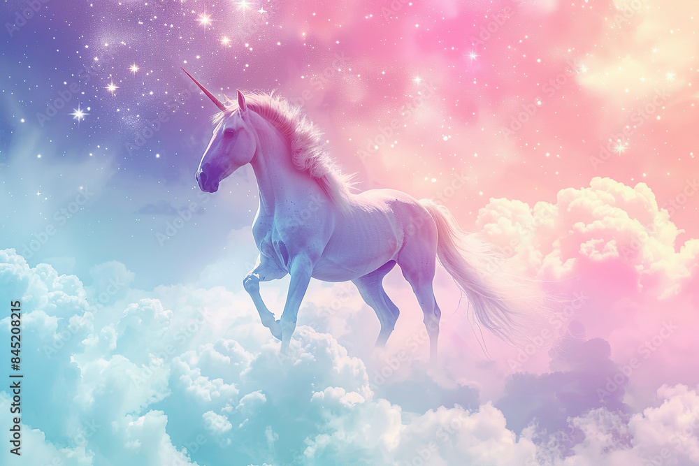 Generative ai on theme of fantasy unicorn in beautiful sky with bright ...