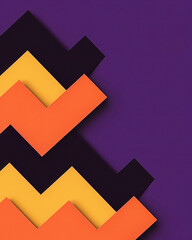 Sticker - A dynamic abstract geometric design featuring bold zigzag patterns in purple, orange, and yellow, set against a deep purple background, creating a vibrant and edgy composition.