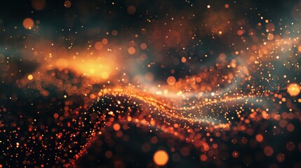 Wall Mural - Abstract Glowing Particles in Motion - Vibrant Orange and Black Background with Bokeh Effect - Perfect for Technology, Science, and Futuristic Designs