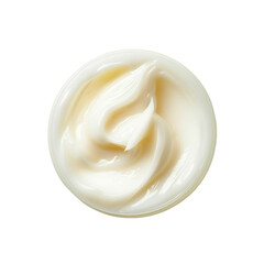 Close-up of a creamy white moisturizer in a jar, isolated white background, transparent background. with swirl marks from scooping. Perfect for beauty and skincare product advertising.