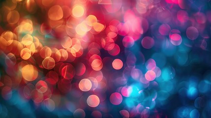 Wall Mural - Vibrant Abstract Bokeh Background with Colorful Light Circles in Red, Orange, Pink, and Blue Hues Creating a Festive and Dreamy Atmosphere