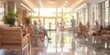 © Your_Demon - Nursing Home Supportive blurred background image of a nursing home with staff assisting elderly residents, comfortable seating, and a warm, inviting atmosphere.