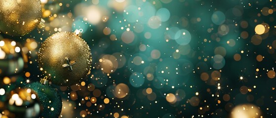 Wall Mural - abstract colorful glowing bokeh on dark green background for christmas and new year wallpaper with f