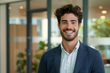 Handsome Male Professional Smiling in Blazer in Office Setting