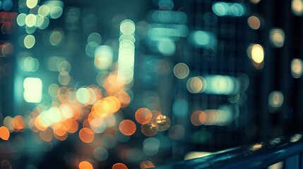 Wall Mural - Illuminated night cityscape: vintage-toned bokeh lights and shadows creating abstract urban backdrop