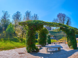 Wall Mural - The green alcove in park of San Vigilio Castle, Bergamo, Italy