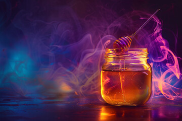 Wall Mural - a jar of honey with a stick