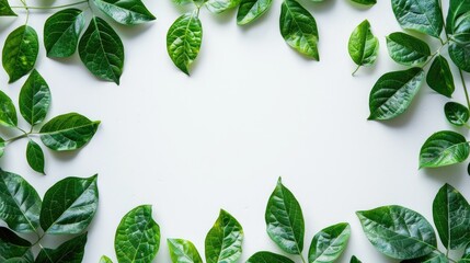 Wall Mural - layout of green leaves with empty white space