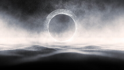 Wall Mural - conceptual futuristic time travel gate with mystic seascape waves and light copy space illustration 