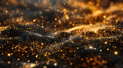 background of abstract glitter lights. gold and black. de focused. banner. 
