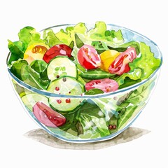 Wall Mural - bowl of salad clipart Isolated on white background. object for designer