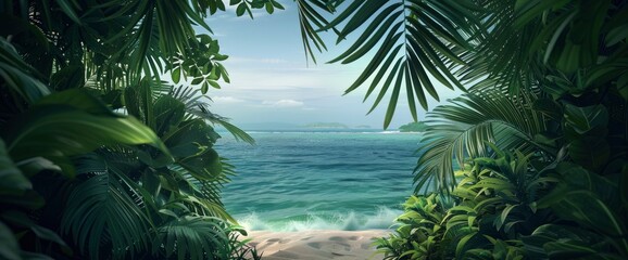 Wall Mural - A Picturesque View Of The Andaman Sea In Phuket Island, Thailand, Seen Through A Lush Jungle Frame