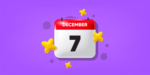 Wall Mural - Calendar date of December 3d icon. 7th day of the month icon. Event schedule date. Meeting appointment time. 7th day of December. Calendar month date banner. Day or Monthly page. Vector
