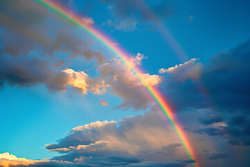 Wall Mural - A vibrant rainbow arching across the sky, symbolizing beauty, hope, and diversity, creating a stunning and uplifting natural spectacle