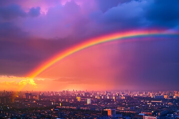 Wall Mural - A vibrant rainbow arching across the sky, symbolizing beauty, hope, and diversity, creating a stunning and uplifting natural spectacle