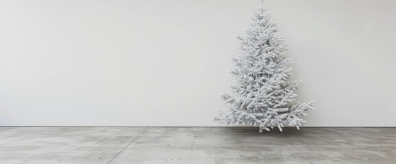 Canvas Print - A Christmas Interior Showcases A White Tree Against An Empty White Wall, Providing A Minimalist Yet Festive Backdrop