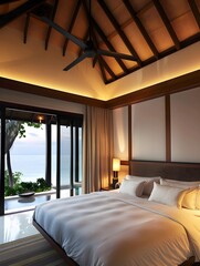 Wall Mural - Luxury pool villa bedroom sea view on beach