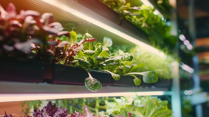 indoor food plant eco farming agriculture with LED lighting technology growing in the building 