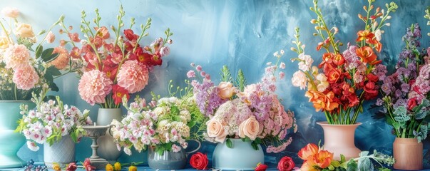 Canvas Print - Summer floral arrangement competition, florists and creative displays, 4K hyperrealistic photo.