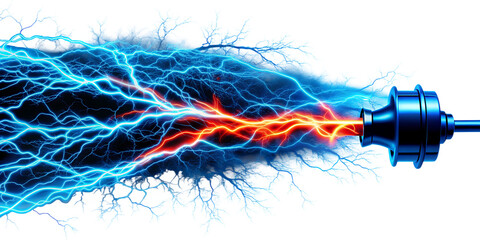 Blue electricity isolated on WHITE background . AI GENERATED