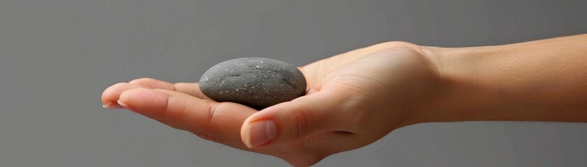 Hand Holding Kindness Rock, Blank Background, Detailed Textures, Natural Tones, Realism
