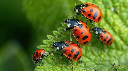 Canvas Print - Ladybugs Gathering on a Green Leaf