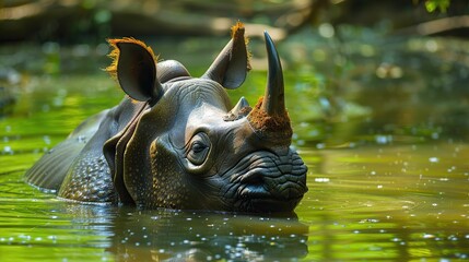 Sticker - Indian Rhinoceros Immersed in a Tranquil Pond