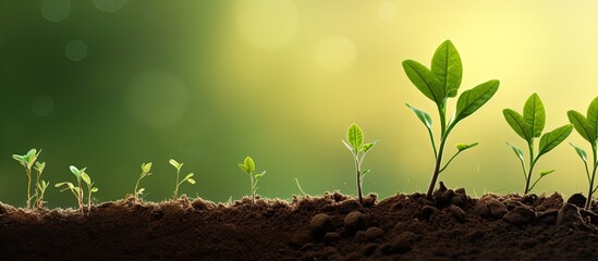 Poster - The image shows a thriving green plant growing in fertile soil with a banner on the side for additional text It represents agriculture organic gardening planting and ecology The young sprouts and see