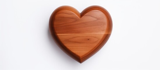 Wall Mural - A heart shaped wooden container viewed from above standing alone on a white background with no other objects nearby Ample space available for inserting an image