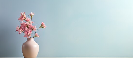 Aufkleber - Minimal floral pastel composition with a flower in a vase on a pastel wall background creating a beautiful home interior with a copy space image