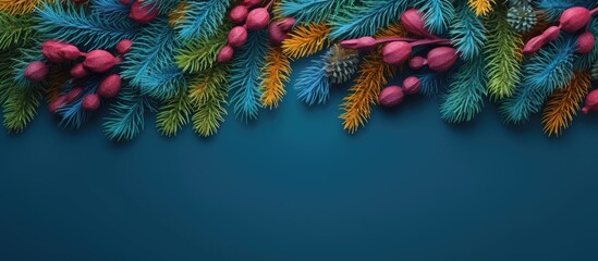 Poster - Colorful festive background made of fir tree branches capturing the essence of the Christmas holiday with ample copy space for creative additions