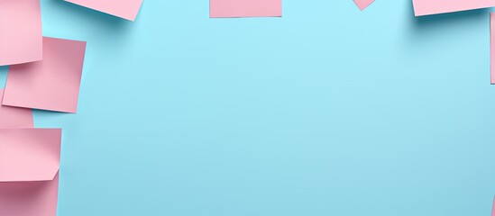 A Halloween themed cartoon mockup with pink paper squares displayed on a pastel blue background suitable for advertising design and cover purposes The image offers ample blank space for customization