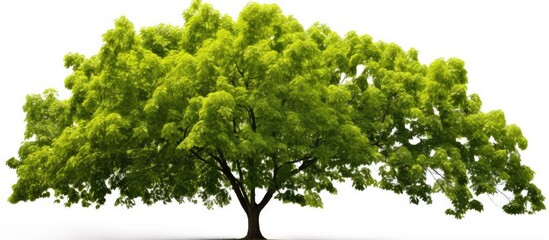 Poster - Liriodendron tulipifera stands tall as fresh green leaves elegantly border an isolated white background leaving room for a captivating copy space image