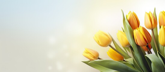 Aufkleber - The concept of a festive greeting card or banner is conveyed with the image of yellow tulips against a light background leaving room for additional content