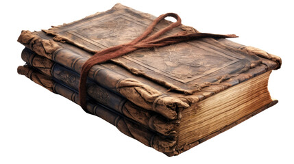 photograph of a dusty tome of ancient magic isolated on a pure white background