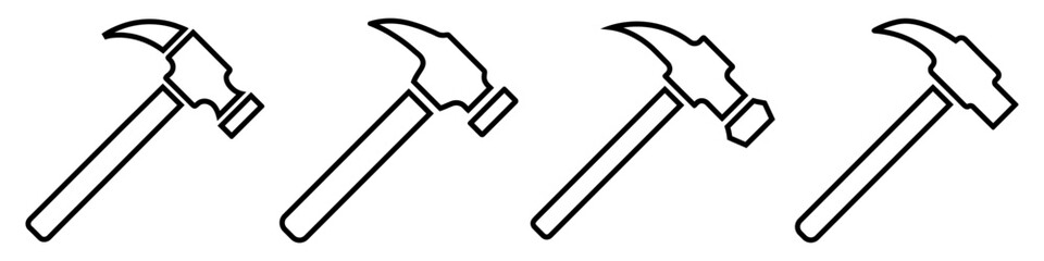 Wall Mural - hammer linear icons set. black hammer logo icon in flat design. vector illustration.