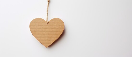 Aufkleber - A copy space image of a heart shaped Kraft paper weight hanging on a rope against a white background conveying the essence of Valentine s Day and serving as a wedding day postcard