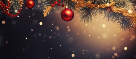 Aufkleber - Festive Christmas background with a beautifully decorated fir branch The image has ample copy space for text or additional elements to be added