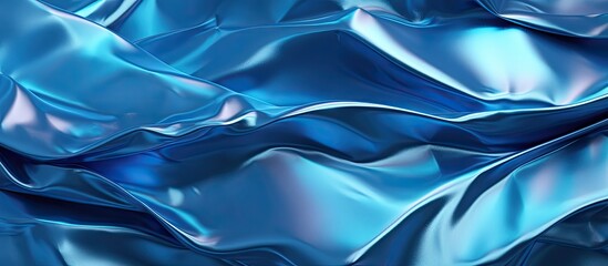 Aufkleber - An abstract blue background featuring a textured shiny and monochrome surface of crumpled and creased iridescent metal foil providing a copy space image