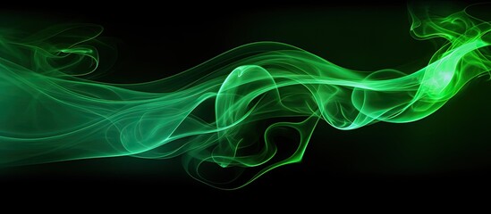 Poster - An artistic green smoke flow resembling a gas flow shape can be seen in the isolated black background creating a mesmerizing magical fume with a captivating color and scent The image contains empty c
